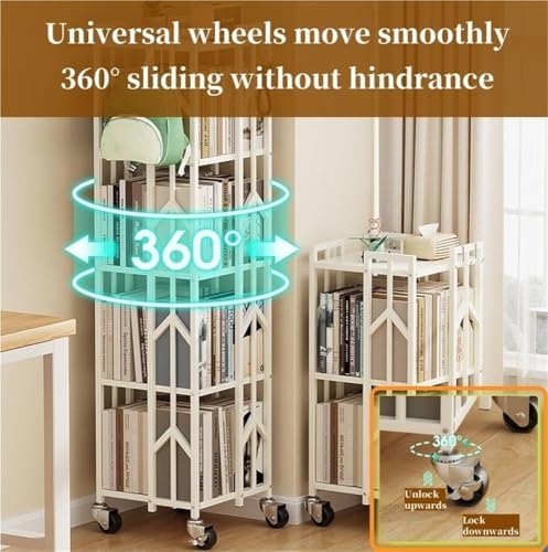 360° Rotating Freestanding Bookshelf, 2-Tier Geometric Bookcase, Space-Saving Carbon Steel Floor Shelf for Home Office & Living Room, Multi-Purpose Storage Solution (Black)