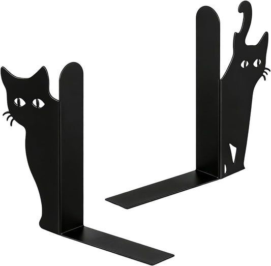 Metal Cat Book Ends, 2-Piece Non-Slip Iron Peeping Cat Holder with Sturdy Construction, Decorative Shelf Organizer, for Home Office Study Room Display