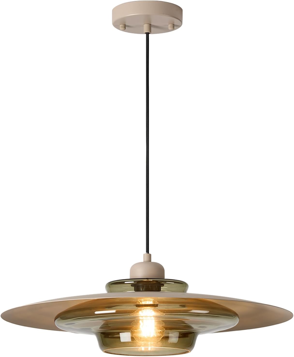 TeHenoo Modern Pendant Light,Light Brown Shade,Deep Green Clear Glass Lamp,Adjustable Mid Century Pendant Lighting for Kitchen,Dining Room,Living Room