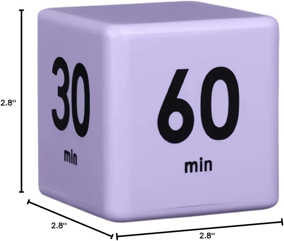 Feilifan Cube Timer, Dice Timer with Gravity Sensor for Kitchen Studying Workout Classroom Kids ADHD 15-20-30-60 Minute Preset, Purple