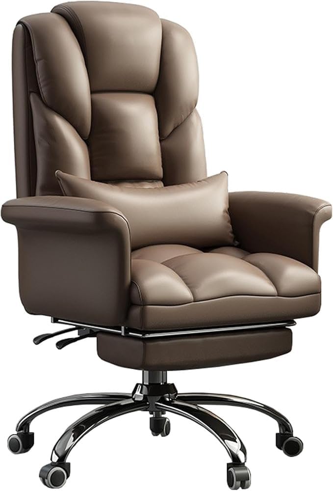 Ergonomic Leather Office Chair with Adjustable Height Comfortable 360 Degree Swivel Recliner Computer Desk Chairs for Meeting Room Lunch Break Reading(Brown)