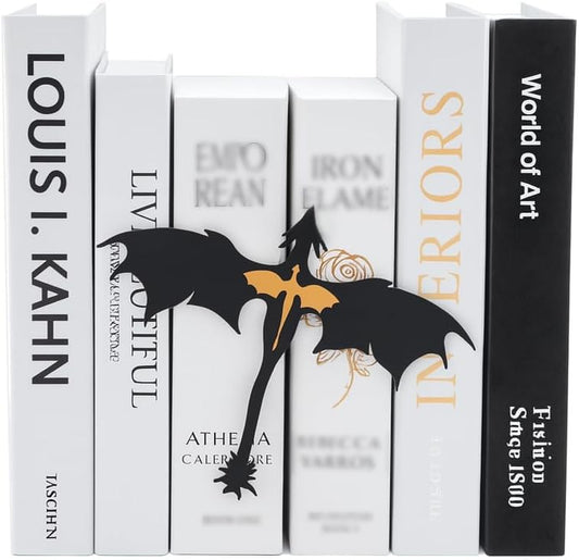 Metal Fantasy Dragon Shelf Decor – 4th Wing Dragon Silhouette Bookend Ornament for Fantasy Readers and Book Lovers, 6.7" Wide Standing Bookshelf Decoration