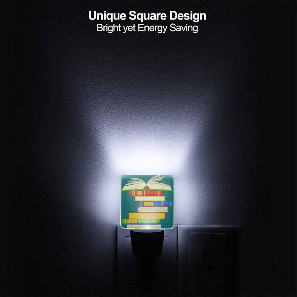 Colorful Books Night Light Study Reading Knowledge Library 0.5W Night Lights Auto LED Lamp Energy Saving Square Lights for Room Bedroom Bathroom