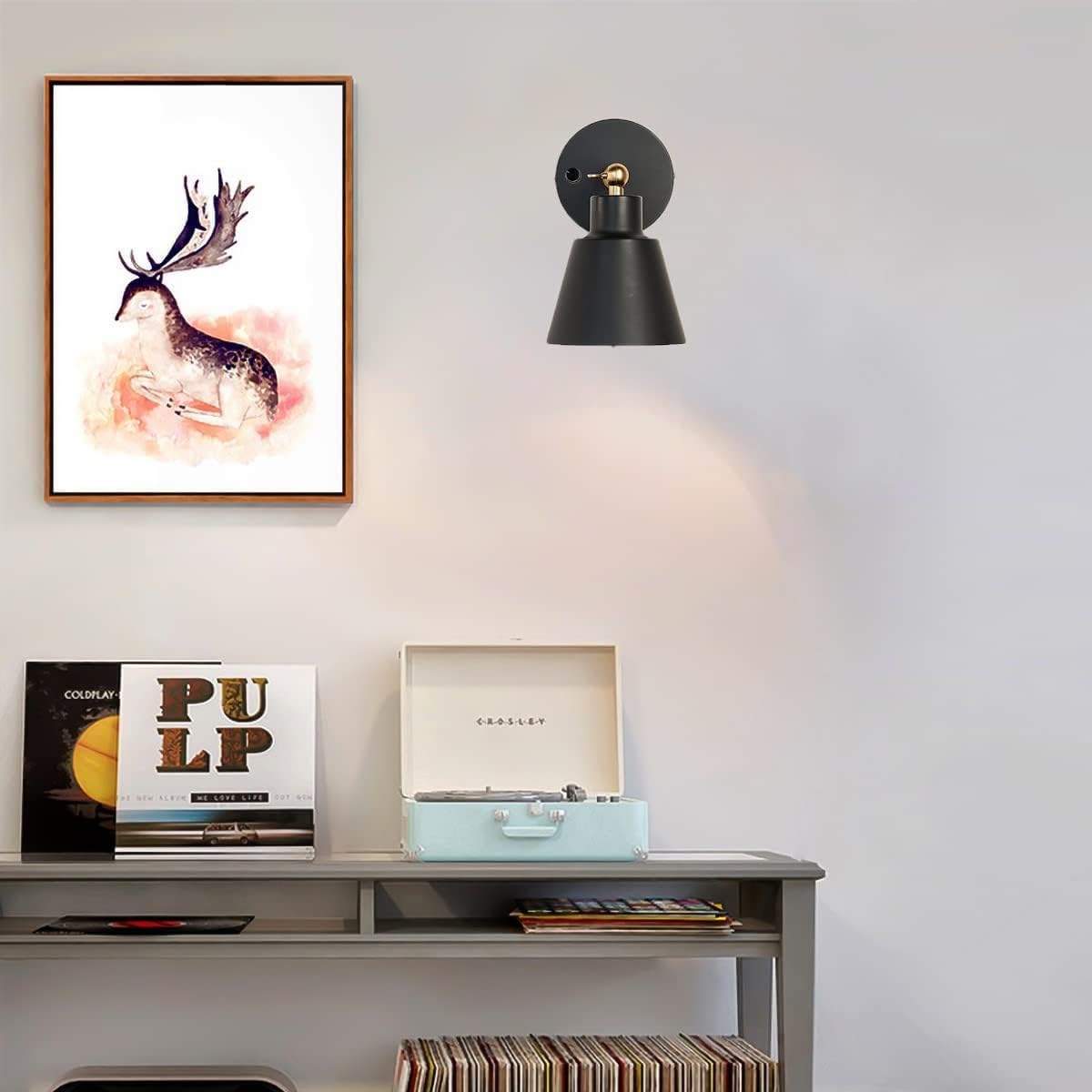 ClanKin Wall Sconces Lighting, Black Wood Style Wall Sconce Reading Lamp, Adjustable Wall Light for Bedroom Hallway Living Room (1 Pack, Black Hard-Wired)