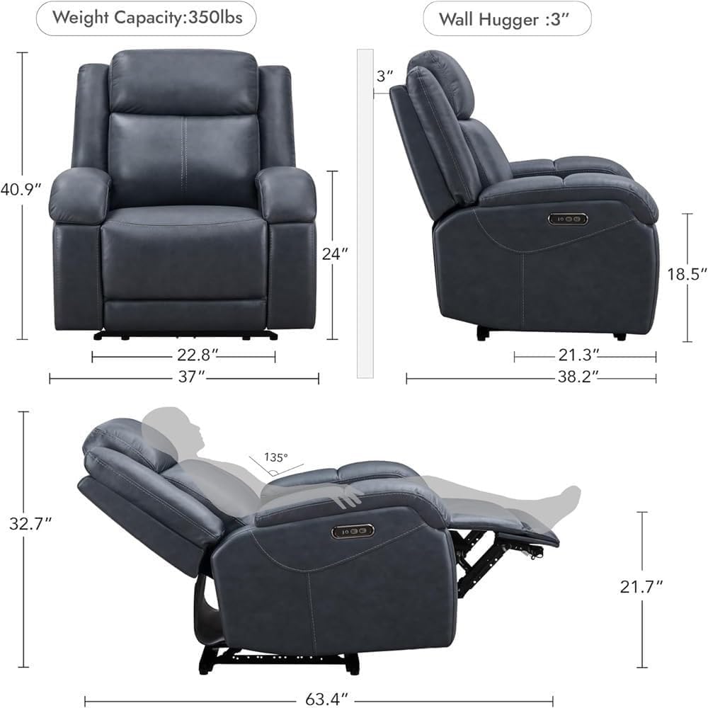Electric Power Lift Recliner Chair with USB Charging Ports, Adjustable Headrest, Ergonomic Reclining Sofa, Leather Lounge Seat for Small Spaces