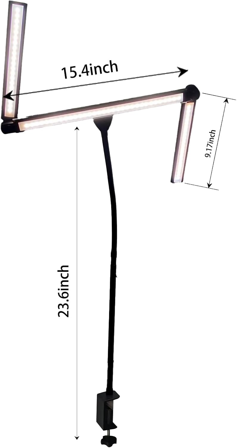 Eye-Caring Stepless Dimming Clip on Desk Lamp, Desk Lamps for Home Office with Adjustable Gooseneck, LED Light for Reading, Study, Art Painting,Live Streaming,Workbench - Black