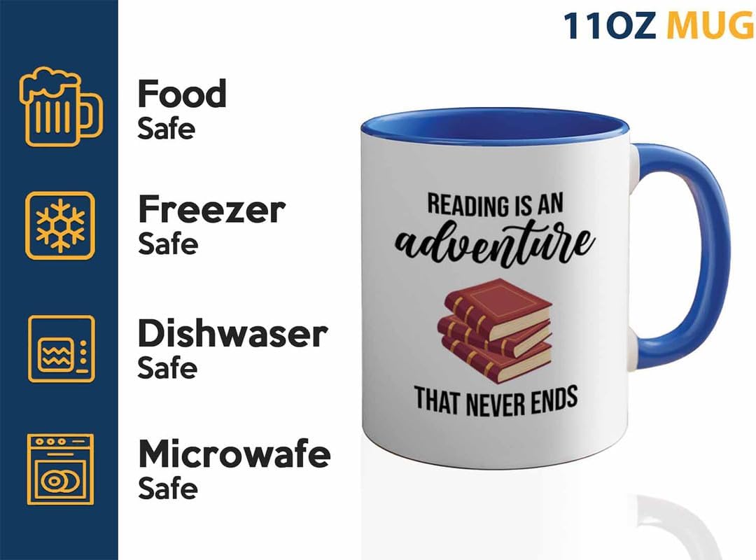 Bookish 2Tone Mug 11oz Blue -Reading is an adventure - Novel enthusiast Book Club Librarian Book Lover Writer Reader Bibliophile