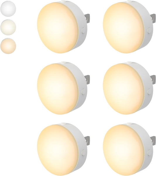 Night Light Plug in, Dimmable LED Mini Nightlights for Kids, Auto Dusk to Dawn Sensor, Automatic On and Off Night Lamp for Hallway,Bedroom, Stairway, 3 Brightness, Energy Efficient, 3CCT, 6Pack
