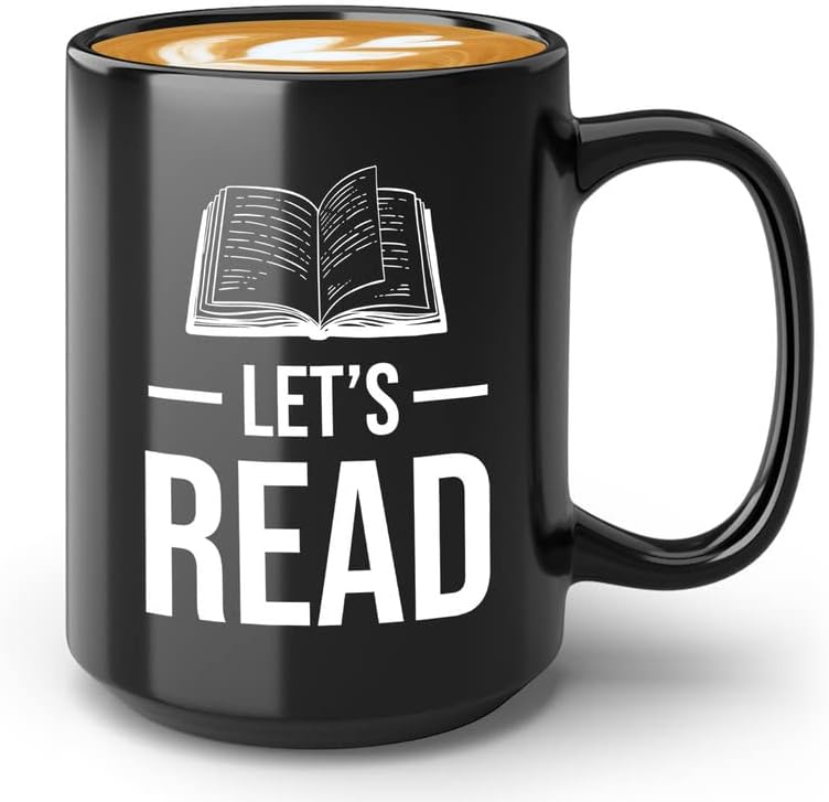 Book Lover Coffee Mug 15oz Black - Let's Read - Ideal Literary Gift for Readers & Bookworms Librarian Book Nerd Gifts