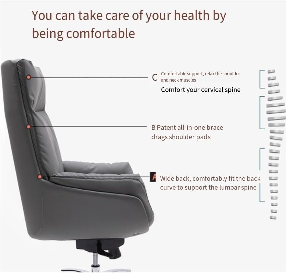 Minimalist Modern Office Chair with Leather Upholstery and Adjustable Height Commercial Grade Office Chair Soft Padded Comfortable Swivel Chair with Arms for Home Office and Study Room Reading Room