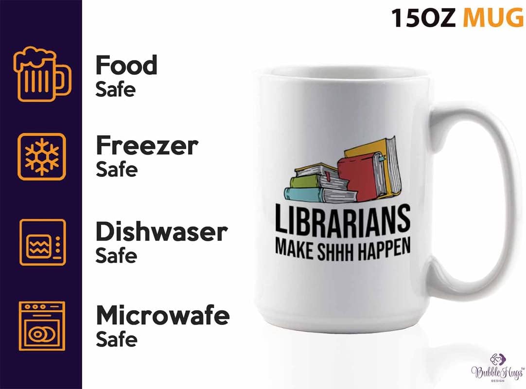 Book Lover Coffee Mug 15oz White - make shh happen - Birthday Gifts for Readers Gifts for Book Lovers Girls Book Club