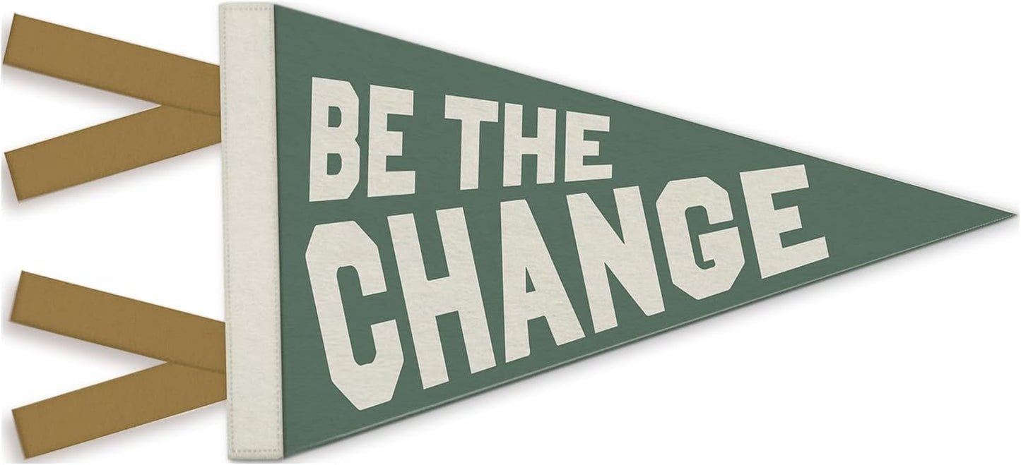 Kids Room Decor, Be the Change Inspirational Pennant Felt Banners Flags, Green Inspirational Wall Hanging Banner for Toddler Boys Nursery Room Bedroom Playroom Classroom Decor, 7.4x14 Inch