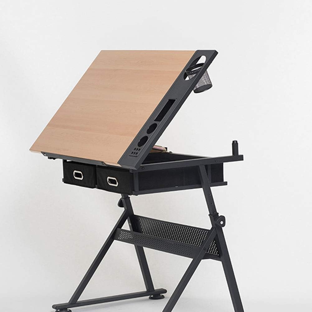 Height Adjustable Drafting Draft Desk Drawing Table Desk Tiltable Tabletop W/Stool and Storage Drawer for Reading Writing Art Craft Work Station