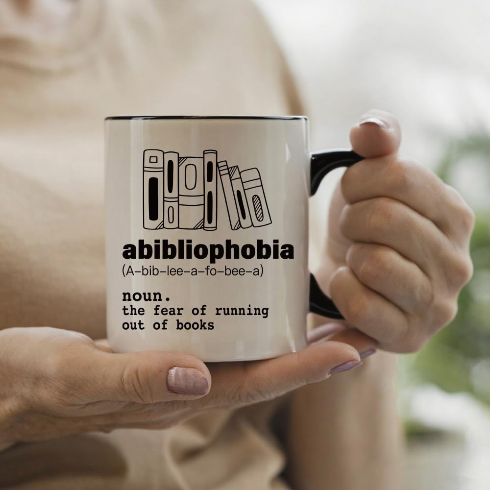 Funny Book Lover Gifts for Women Men Librarian Reader, Novelty Book Mug Gift for Bookworm Booknerd, Abibliophobia Definition Mug 11oz