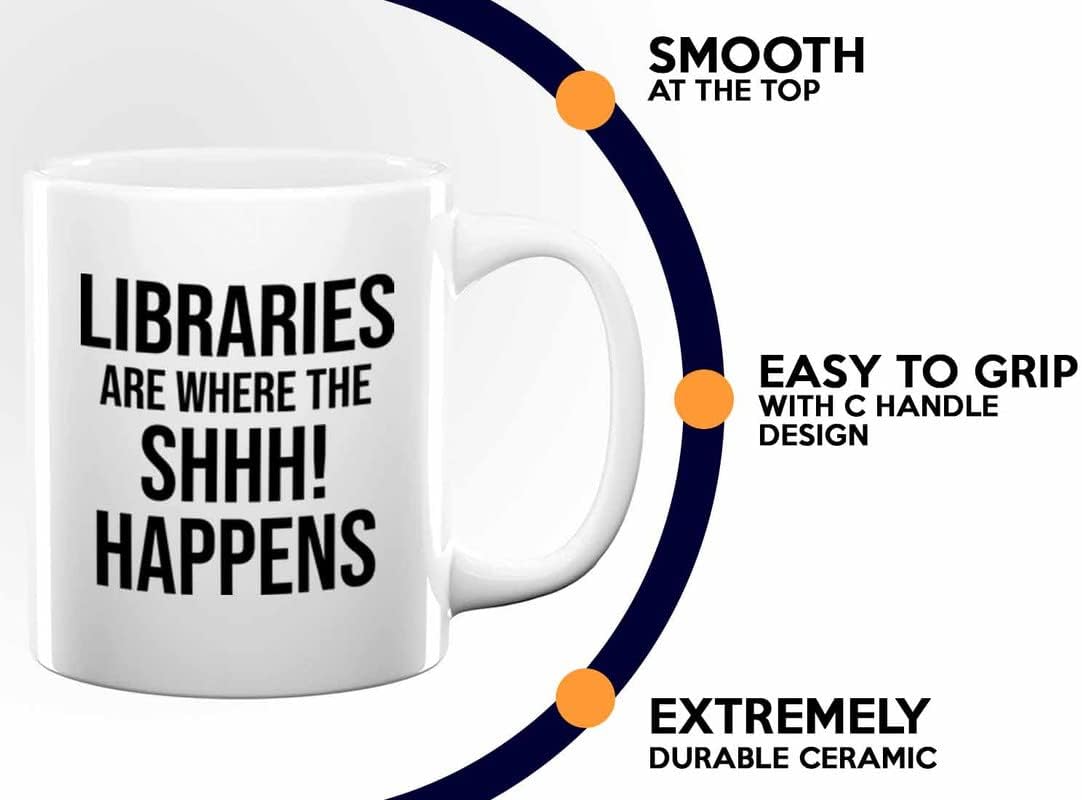 Book Lover Coffee Mug 11oz White - shhhh! happens - Birthday Gifts for Readers Gifts for Book Lovers Girls Book Club