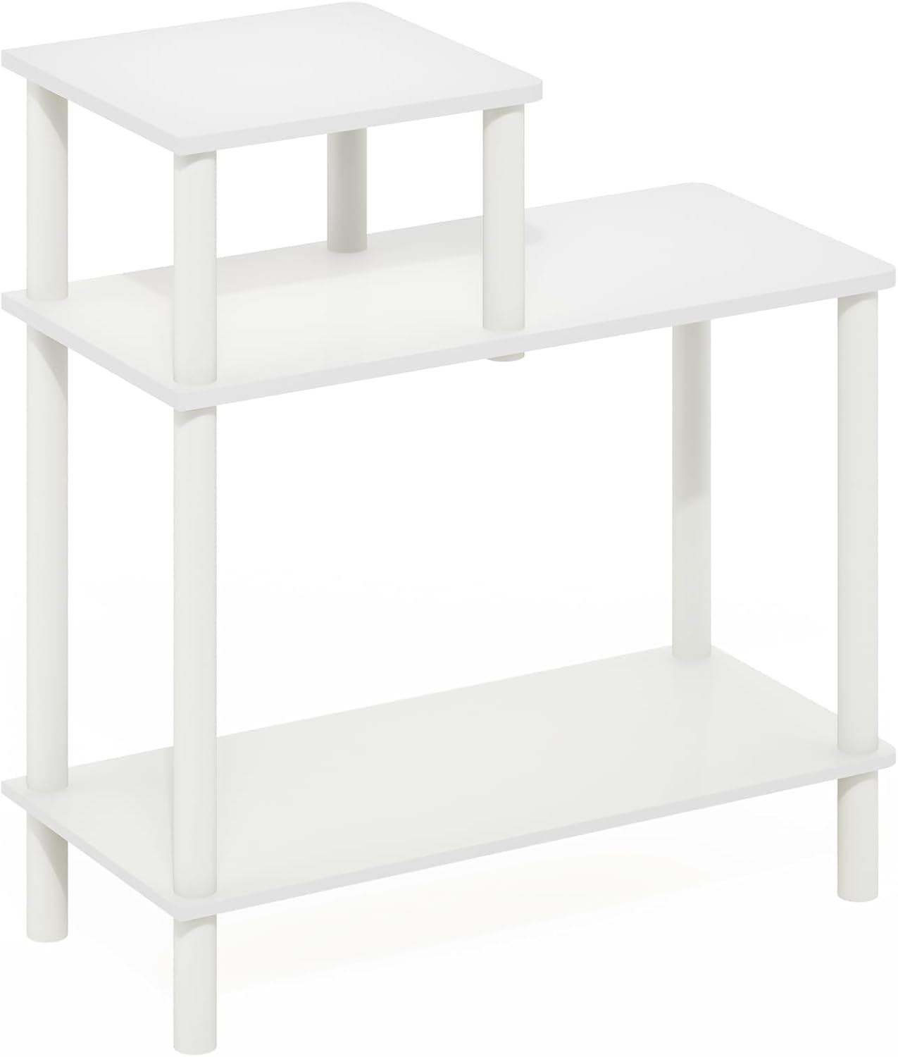 Furinno Turn-N-Tube Side Table, 3-Tier Rectangle Sofa End Table with Open Shelf, Toolless Assembly Night Stand, Bedside Table, for Living Room, Bedroom, White