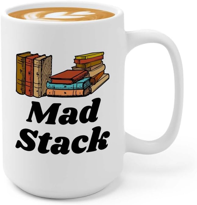 Reading Coffee Mug 15oz White - Mad Stack - Reader Gift Bookworm Owl Lover Cat Lover Book Lover Novelist Librarian Writer