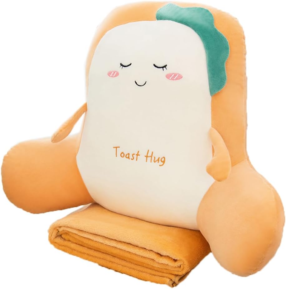 Tingting's Dream Office Chair Lumbar Pillow Cute Bed Rest Reading Pillow Sofa Waist Back Cushion Car Lumbar Support Pillow with Blanket (60×45CM/23.6"×17.7", Shy)