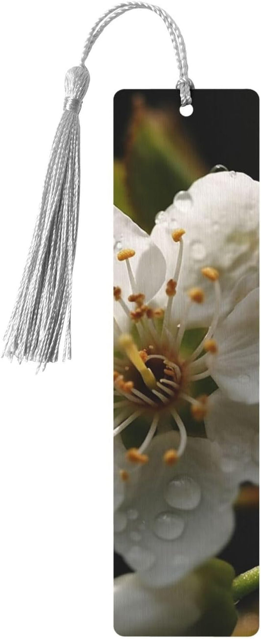 White Pear Blossom Bookmarks Gifts for Women Men, Wooden Bookmarks for Book Lovers, Vintage Book Marks Ornaments with Tassel, Unique Personalized Reading Page Markers Gray