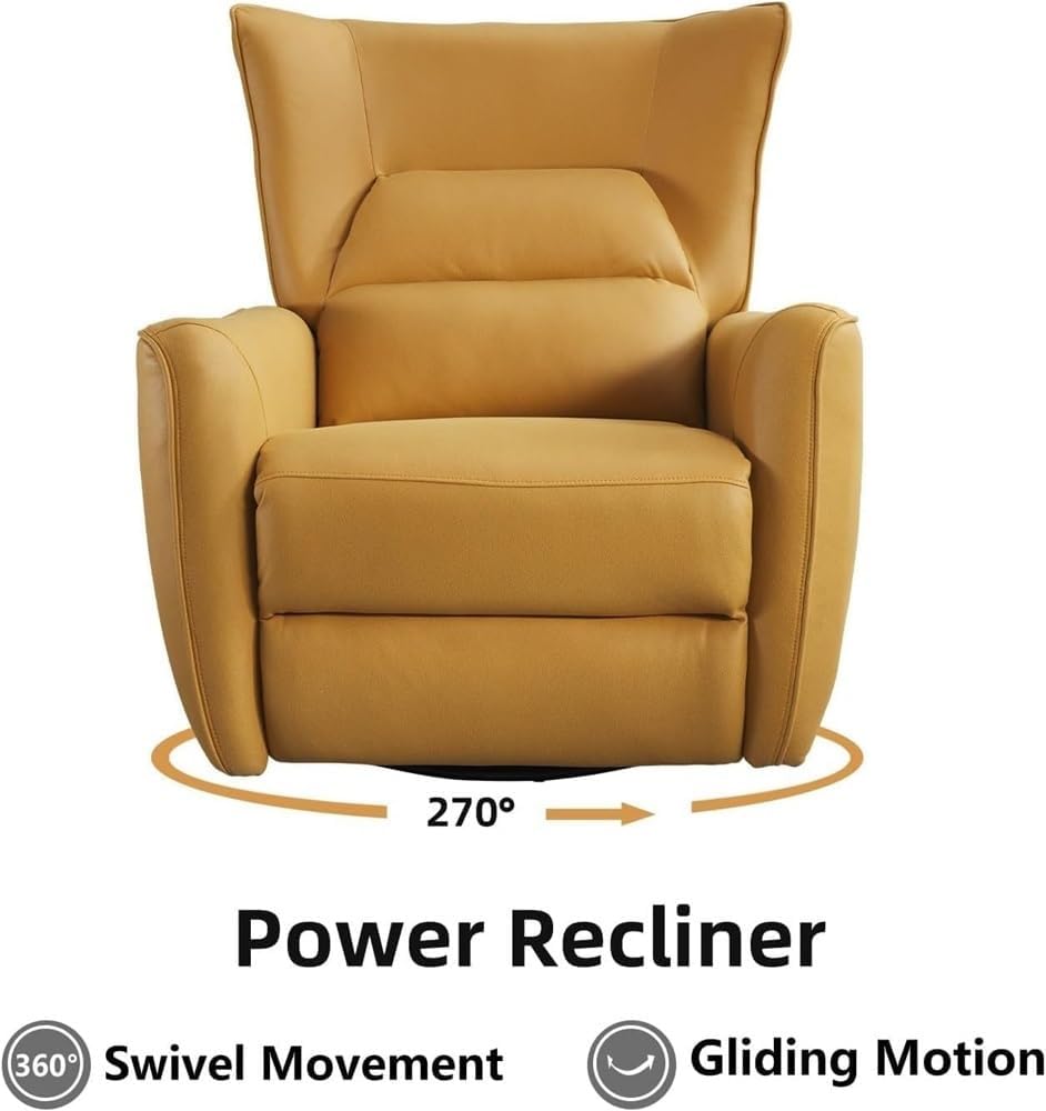 Spacious Power Swivel Glider Recliner with Breathable Leather – Electric Rocking Recliner with Wrapped High-Back Support, Plush Wide Seat, Perfect for Living Room, Home Theater