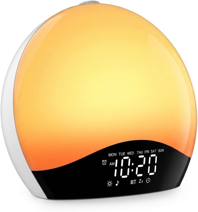 JALL Sunrise Alarm Clock for Bedrooms with White Noise Sound Machine, Wake Up Light Alarm Clocks for Heavy Sleepers & Kids, Dual Alarms, Nightlight, Sleep Timer, Bluetooth Speaker, Hatch-Style