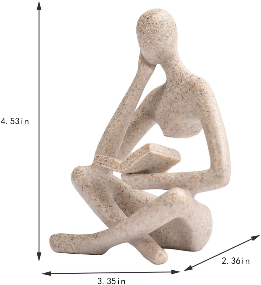 Thinker Statue Gifts for Readers Book Lovers Women, Reading Man Figurine Bookshelf Decor Aesthetic Neutral Sculptures Home Decor for Shelves,Desk, Shelf, Coffee Table for Living Room Office