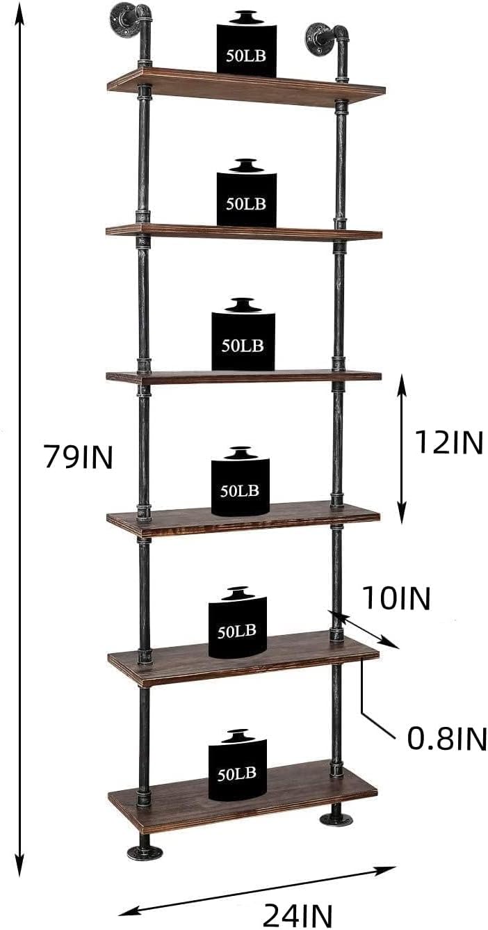 BOSURU Industrial Pipe Bookshelves Rustic Wood Ladder Bookshelf, Industrial Pipe Shelf for Living Room Decor and Storage,Bookcase(Only One Shelf)