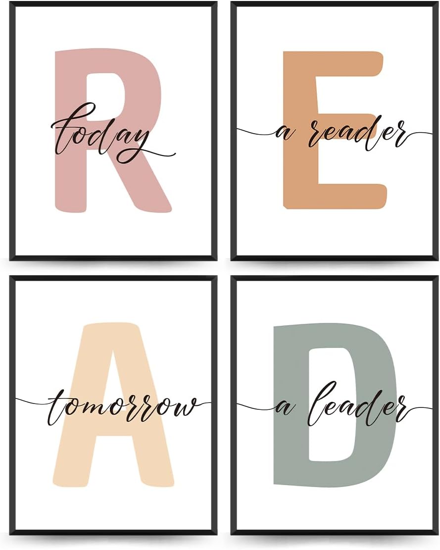 PLKMN Classroom Decor, Boho Classroom Must Haves Homeschool Decor Set of 4, Reading Nook Read Signs for Library Kindergarten 8x10 (Unframed)