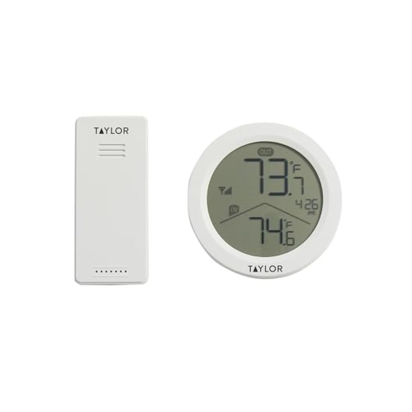 Taylor Digital Wireless Round Indoor Comfort Level Thermometer and Clock, Wireless Remote Sensor, Easy-to-Read Display for Home, Office, Greenhouse, Nursery, and Indoor Areas, LCD, White
