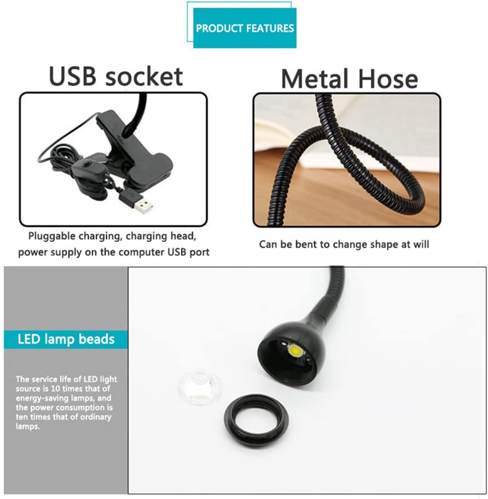 Led Clip on Light,Eye Caring Bed Reading Light,Reading Light with Gooseneck,360° Flexible Book Clamp Light,Night Light Clip on for Desk, Bed Headboard and Computers Black