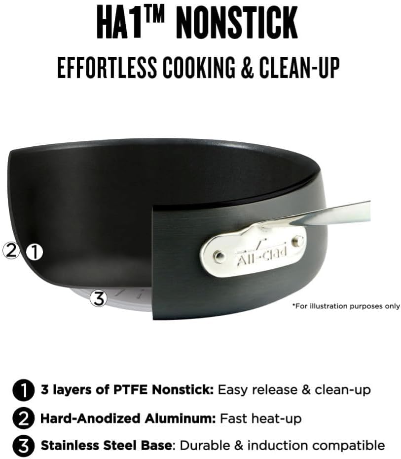 All-Clad HA1 Hard Anodized Nonstick Pots and Pans Set Non Stick Cookware Sets, Oven Broiler Safe 500F, Black