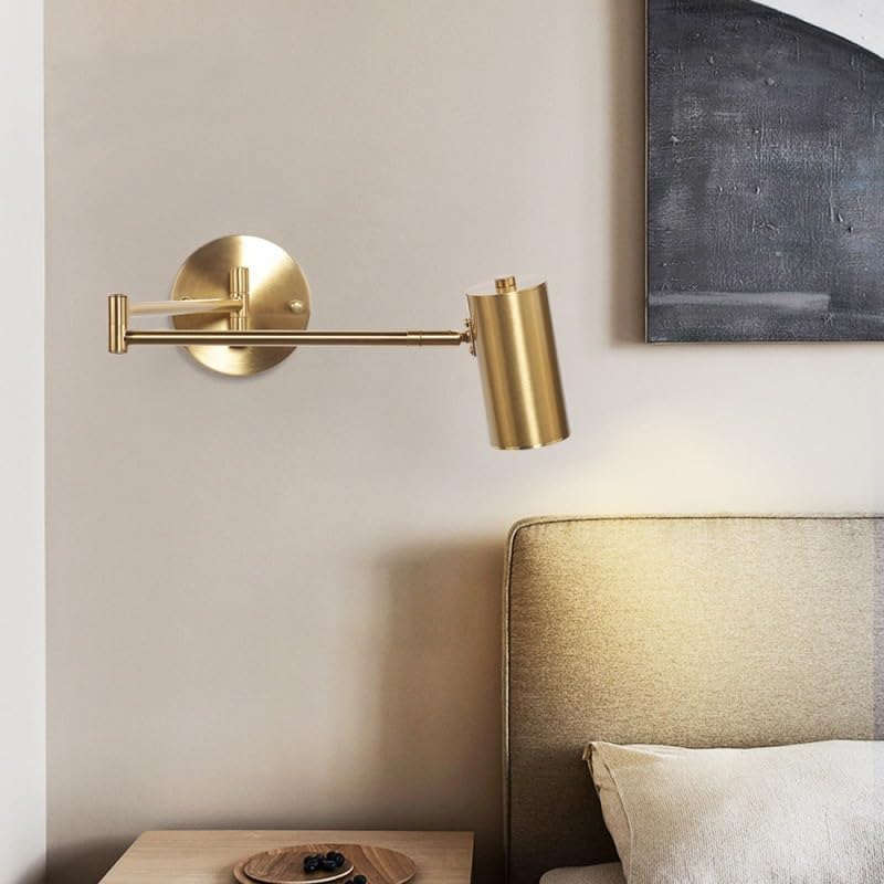 Indoor Wall Light Adjustable Swing Arm 5W LED Metal Wall Lamp 3000K Warm White Retro Vintage Industrial Wall Sconce, for Living Room Bedroom Hallway Corridor Stairs Hall, Gold