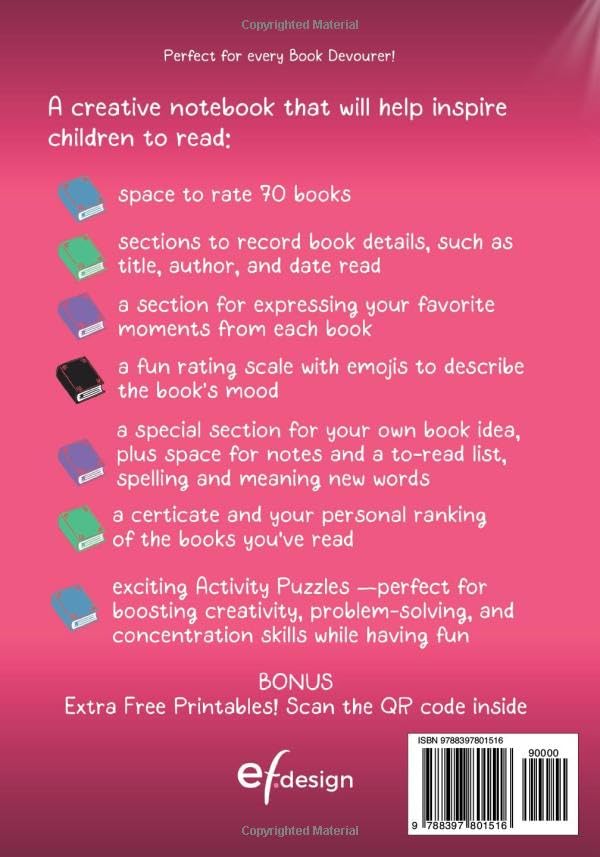 Reading Log - Book Review Journal for Kids Ages 5-12: Fun Tracker for Girls to Explore, Rate and Express Feeling with Creativity with interactive writing prompts and extra Activity Puzzles