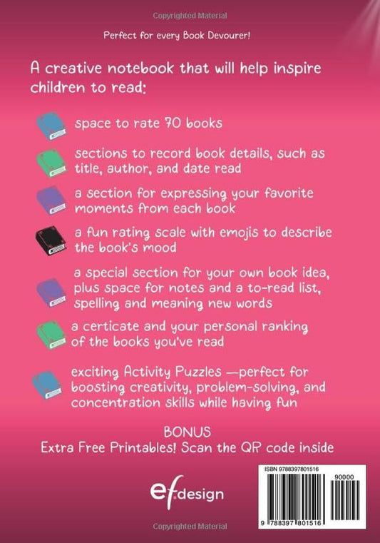 Reading Log - Book Review Journal for Kids Ages 5-12: Fun Tracker for Girls to Explore, Rate and Express Feeling with Creativity with interactive writing prompts and extra Activity Puzzles