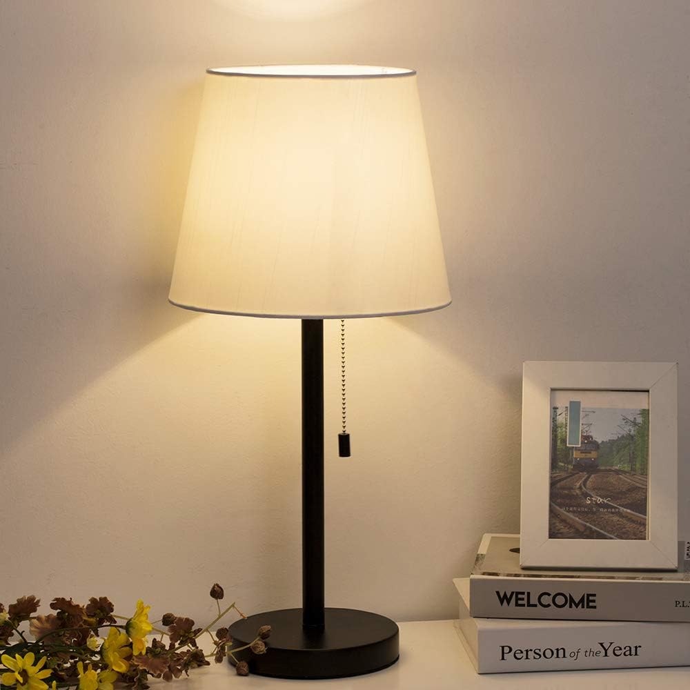 HAITRAL Bedside Table Lamps Set of 2 - Black and White Modern Desk Lamps for Bedroom, Dorm, Living Room, Office 20 inch H