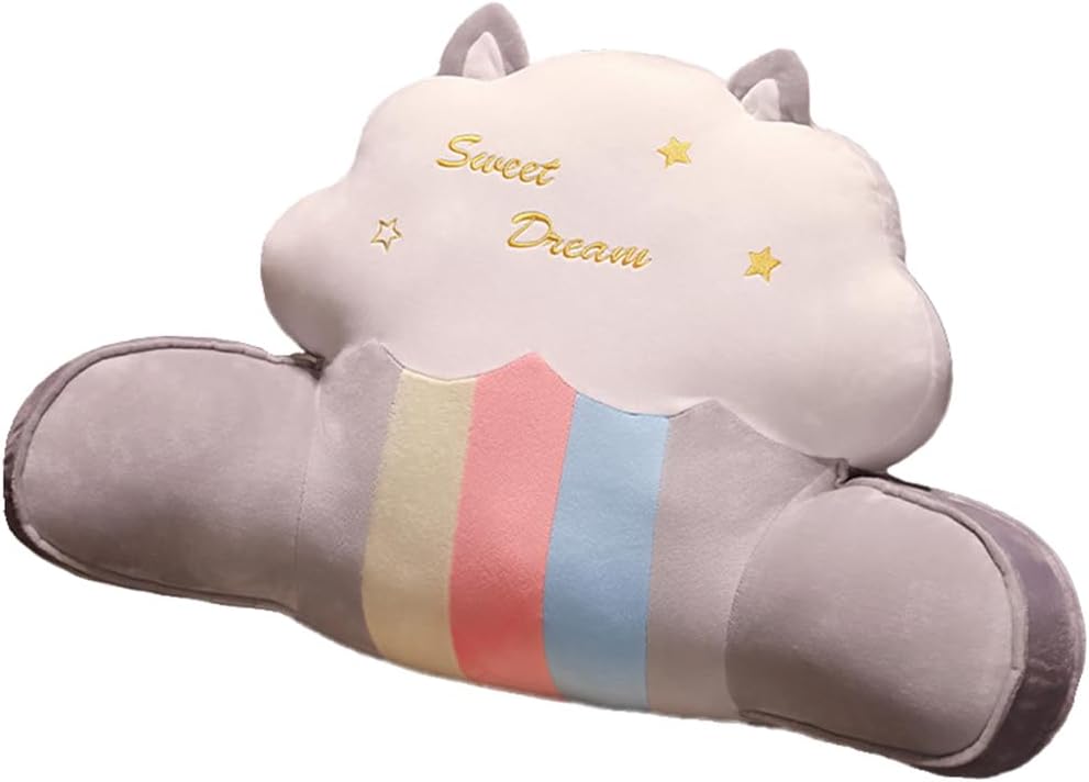 Tingting's Dream Lovely Rainbow Lumbar Support Pillow Office Chair Waist Pillow Car Lumbar Back Cushion Soft Bed Rest Reading Pillow (Gray, 65×40CM/25.59"×15.7")
