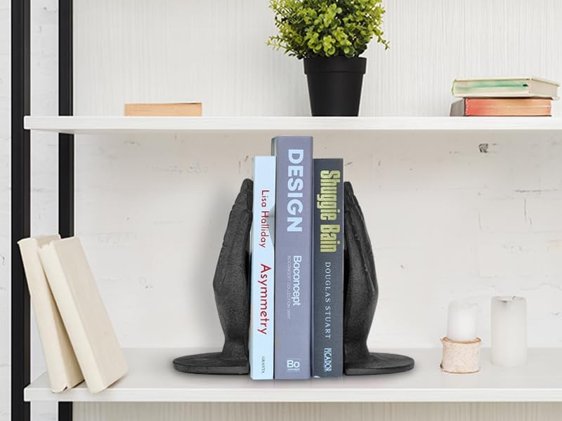 Ambipolar Hands Style Decorative Bookends - Antique Black Cast Iron Decorative Accent for Home Decor, Bookshelf, Living Room Decor, Decorative Bookends for Heavy Books
