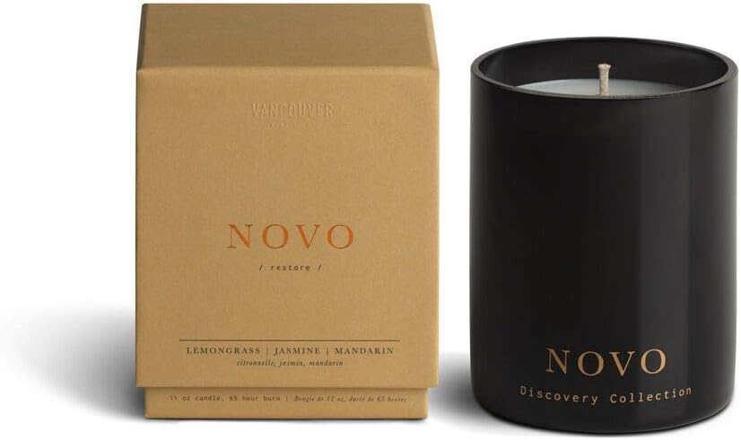 Vancouver Candle Co. Novo Discovery Candle – Non-Toxic Soy Wax Aromatherapy Candle – Handmade with Natural Essential Oil – Strong Scented, Long Lasting 10 Ounce Jar Candle with Gift Box