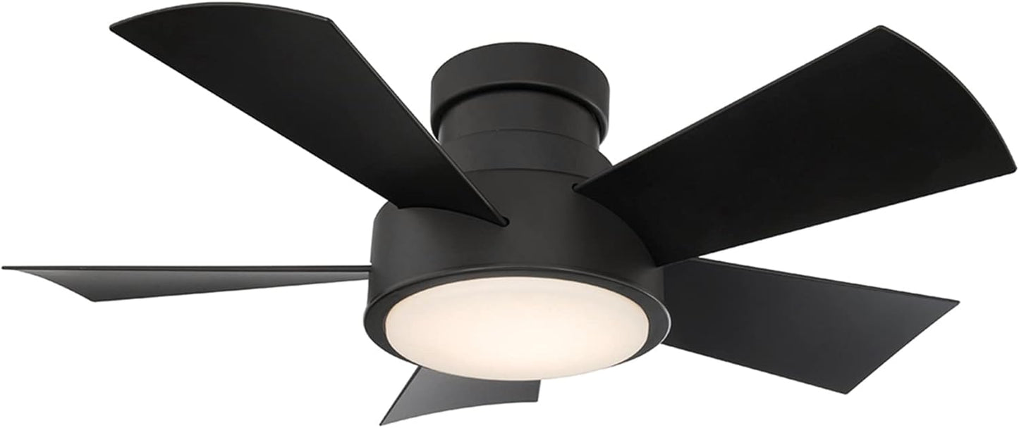 Modern Forms Vox Indoor and Outdoor 5-Blade 38in Smart Flush Mount Ceiling Fan in Matte Black with 3000K LED Light Kit and Remote Control Works with Alexa and iOS or Android App