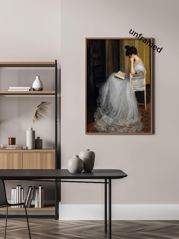 uoyien Vintage French Victorian Wall Art Famous Artwork Woman Reading Portrait Oil Painting Dark Academia Aesthetic Print 19th Century Antique Poster Retro Gallery Bedroom Decor 12x16in Unframed
