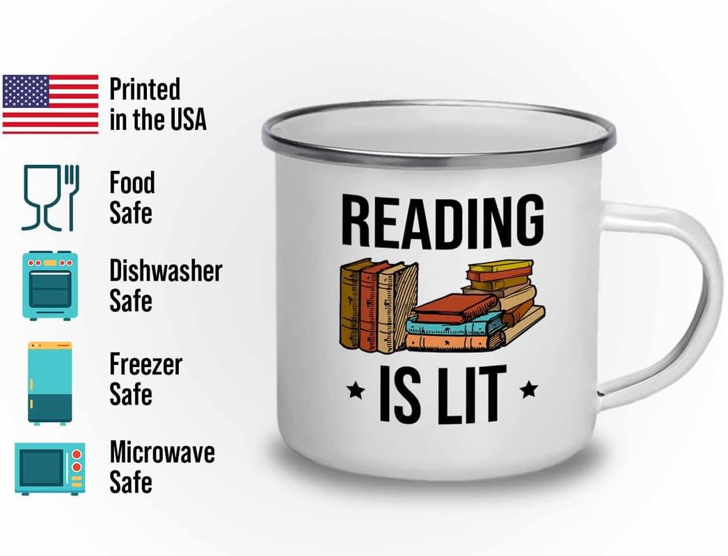 Reading Bookworm Camper Mug 12oz - Reading is Lit - Reading Reader Book Worm I Know Things Book Addict Book Lover Bookish Novelist Librarian Writer
