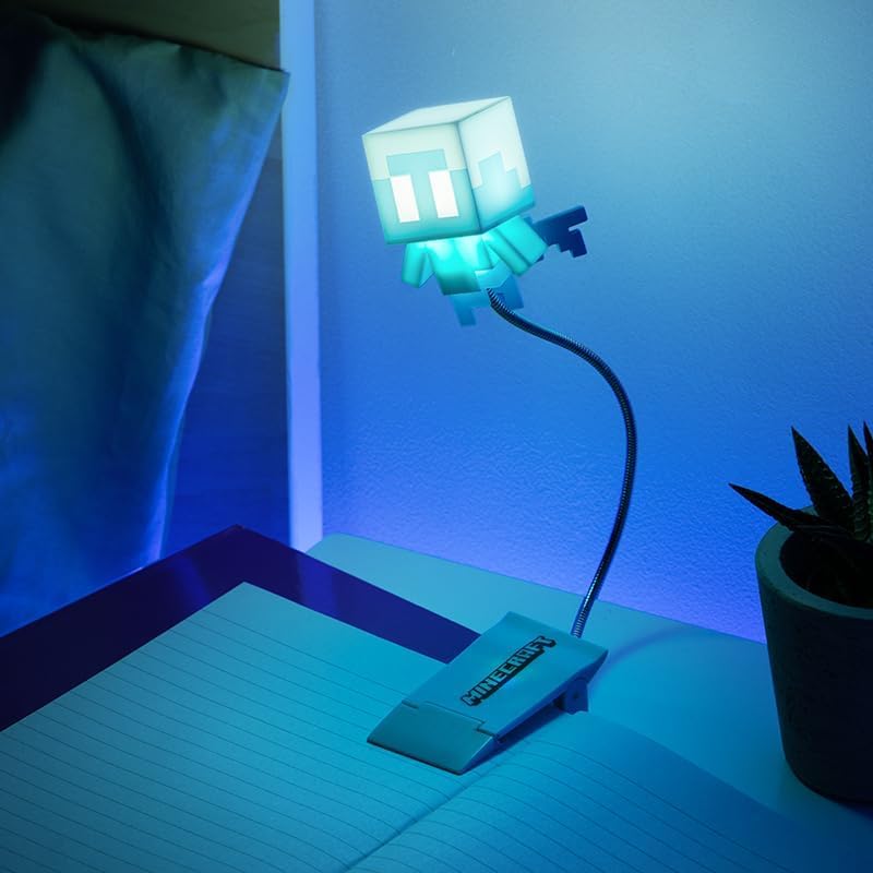 Paladone Minecraft Allay Clip On Book Light - Officially Licensed Reading Light, Clip Lamp Design with Flexible Cable, Featuring Allay Mob Shaped Head, 3 Light Modes, Battery Powered