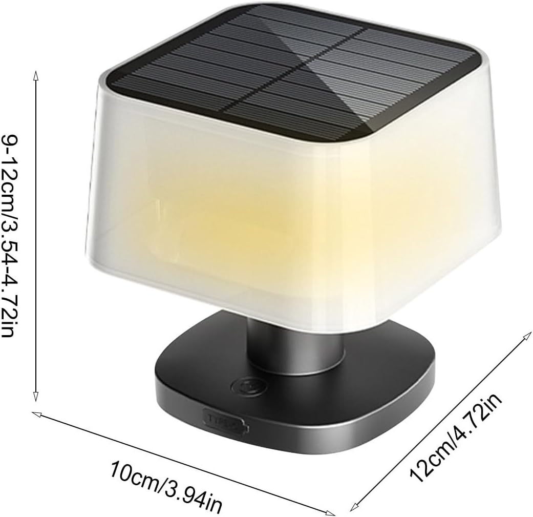 Solar Table Lamp, LED Desk Light for Illuminating, 3 Brightness Levels Rechargeable Cordless Lantern with Height Adjustable Link, Telescopic Lighting Source for Outdoor Dining, and Night Reading