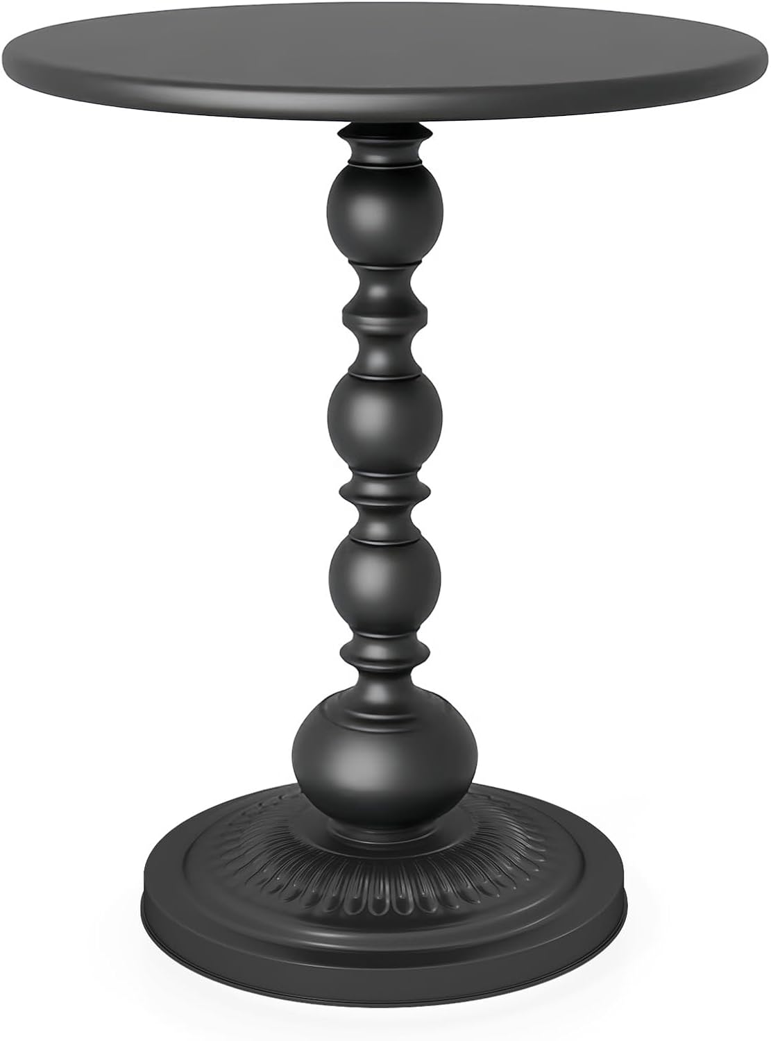 Metal Small End Table,Vintage Matte Black Round Side Table Nightstand for Bedside or Sofa,Small Accent Pedestal Table for Living Room Corners Bedroom Patio and bar (Matte Black)