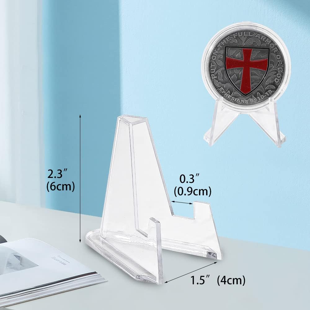 Clear Coin Display Stand - Plastic Mini easel holder - Acrylic Stands for display Air-Tite Coins | Card | Pocket Watches | Capsules | Challenge Medals | Casino Chips - 2.25 Inch Tall (20 Pieces)