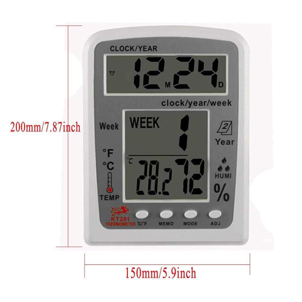 KT201 Digital LCD Thermometer Hygrometer Electronic Temperature Humidity Meter Weather Station Indoor Outdoor Tester Alarm Clock