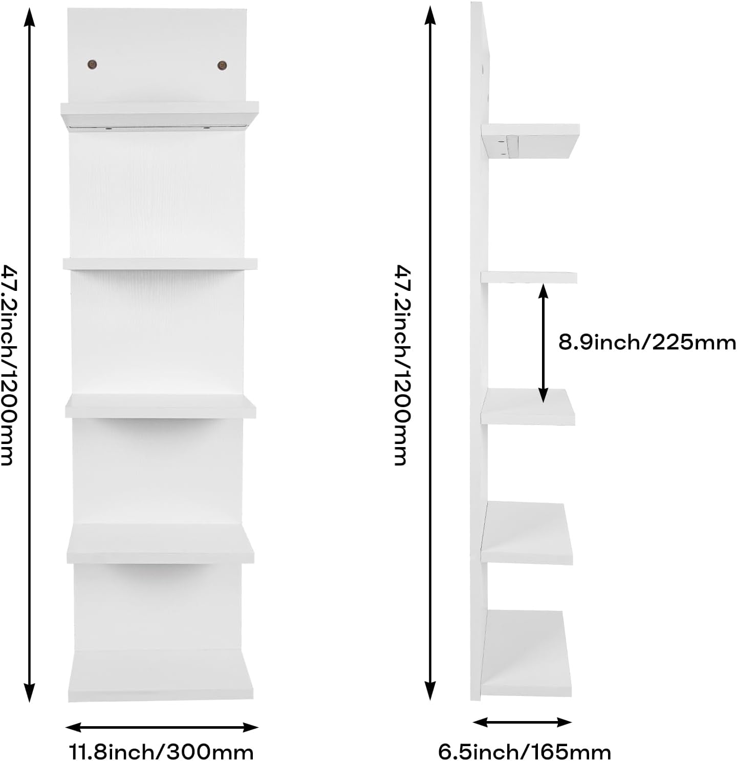 5 Tier Display Shelf Case with Light LED Wall Mount Vertical Lack Shelf with LED Wall Decor Floating Shelves for Bedroom Living Rooms Book Gaming Shelves Supports USB White