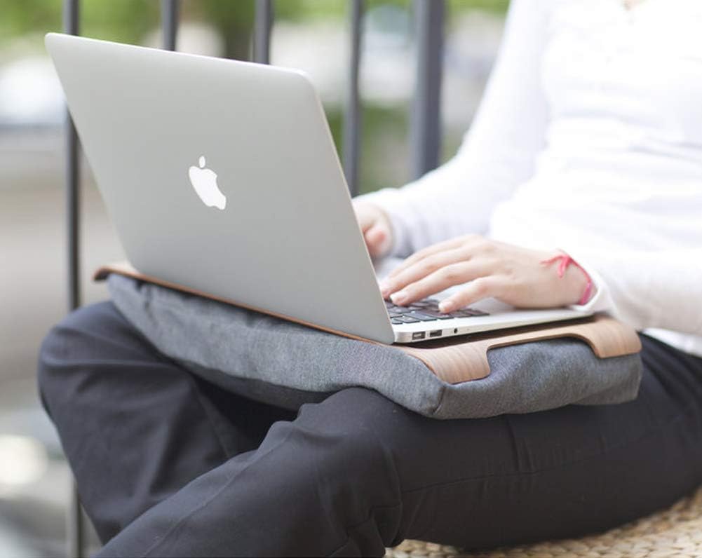 Mini Multi-Purpose Laptray, Anti-Slip, Walnut Wood, Salt and Pepper Gray Cushion