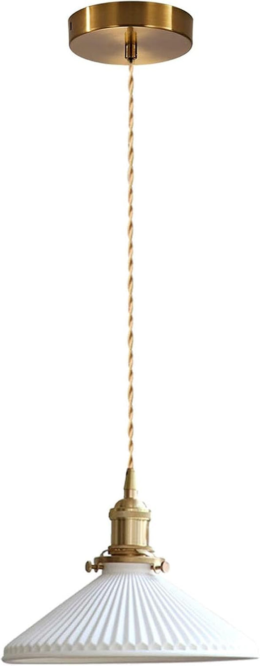 Modern Minimalist Ceramic Pendant Light – Pleated Hanging Lamp for Kitchen Island, Dining Room, Bedroom & Bar