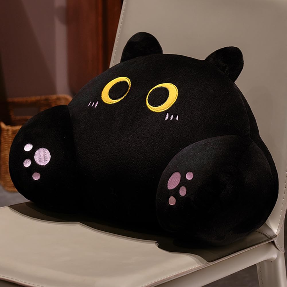 Tingting's Dream Cute Cat Bed Rest Reading Pillow Office Chair Lumbar Support Pillow Soft Cartoon Waist Cushion Rest Chair Pillow (Black, 35×45CM/13.8"×17.7")